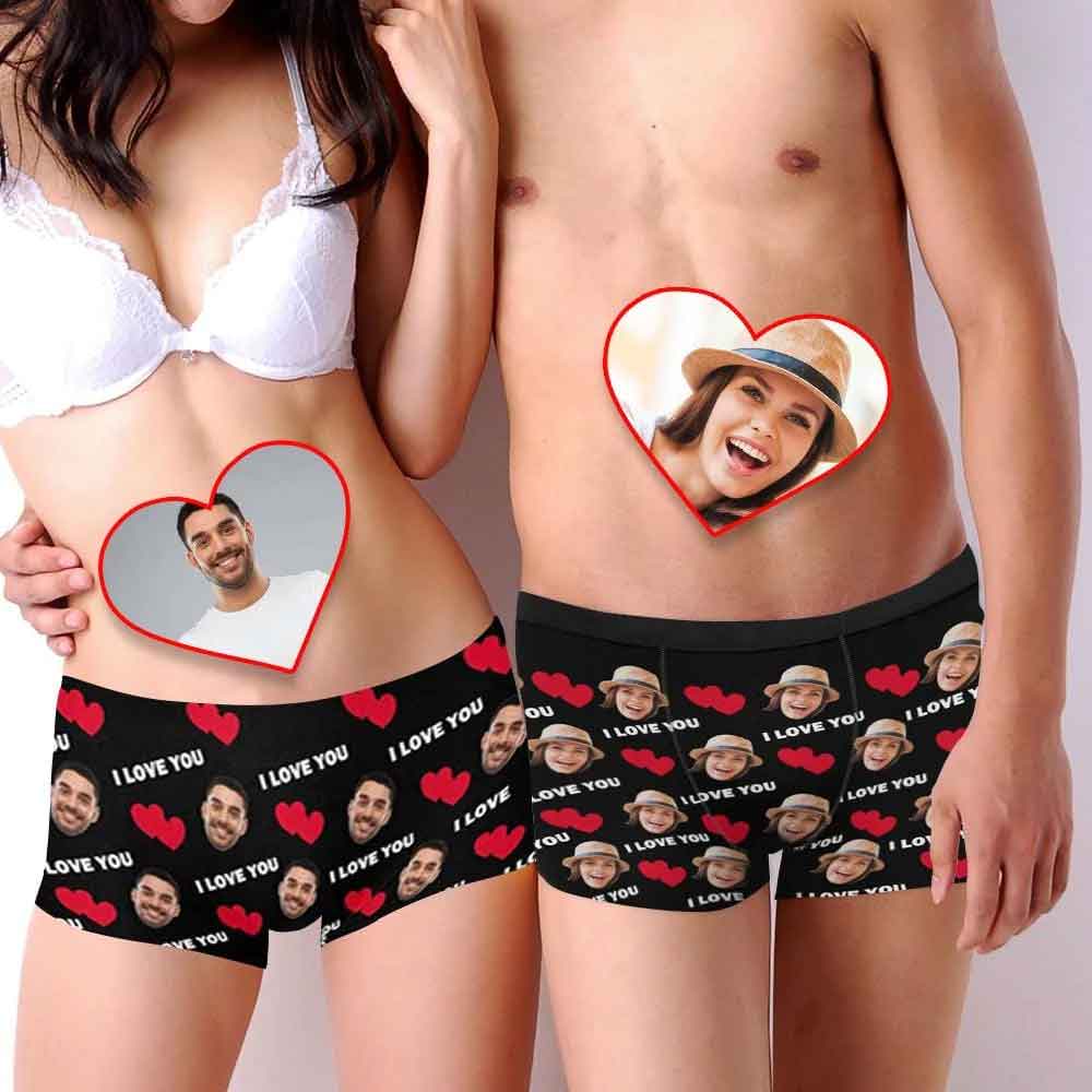 Custom Face Love You Boxer Briefs For Couple Valentine's Day Gift