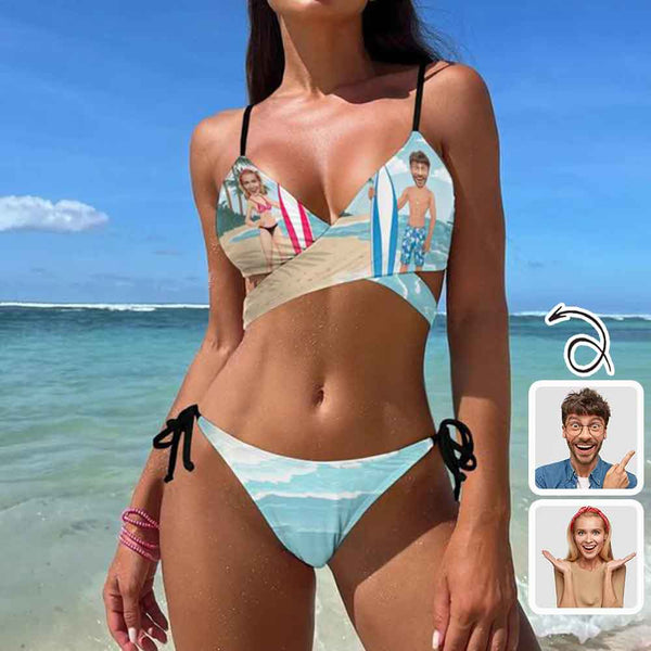 Custom Face Surfing Bikini Personalized Two Piece Swimsuit Summer Beach Pool Outfits