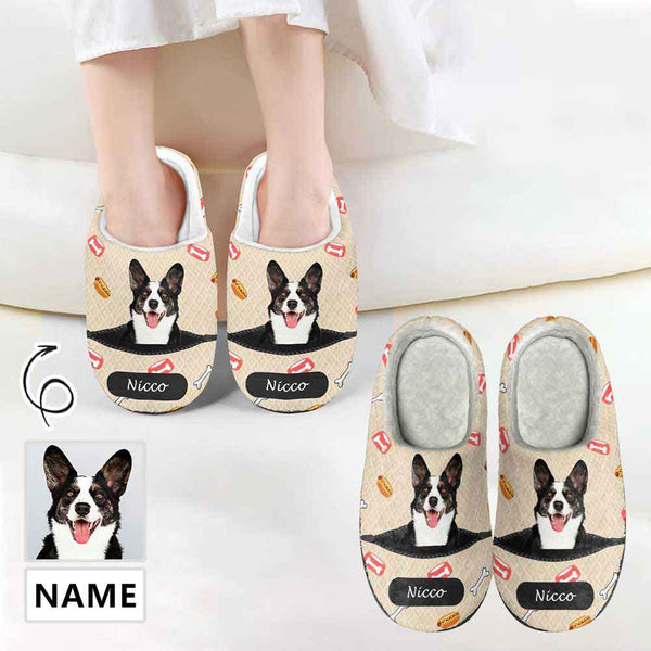 Personalized Slippers for Adult&Kids Custom Pet Face&Name Cotton Slippers Non-Slip Warm