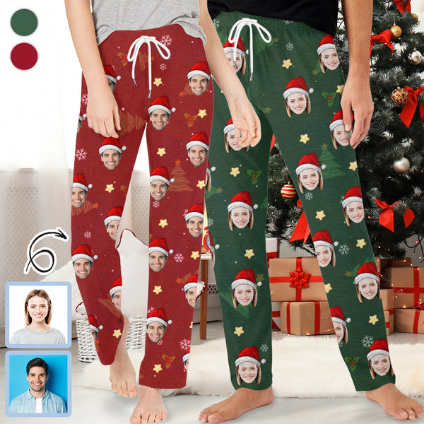 Personalized Long Pajama Pants Unisex Lacing Custom Face Christmas Tree Sleepwear Slumber Party