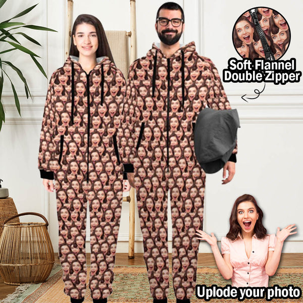 Custom Adult Onesie Pajamas  Personalized Face On Jumpsuit Pajamas