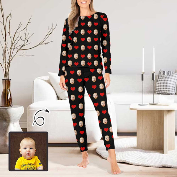 Custom Face Women's Long Sleeve Pajamas Set Personalized Crewneck Sleepwear