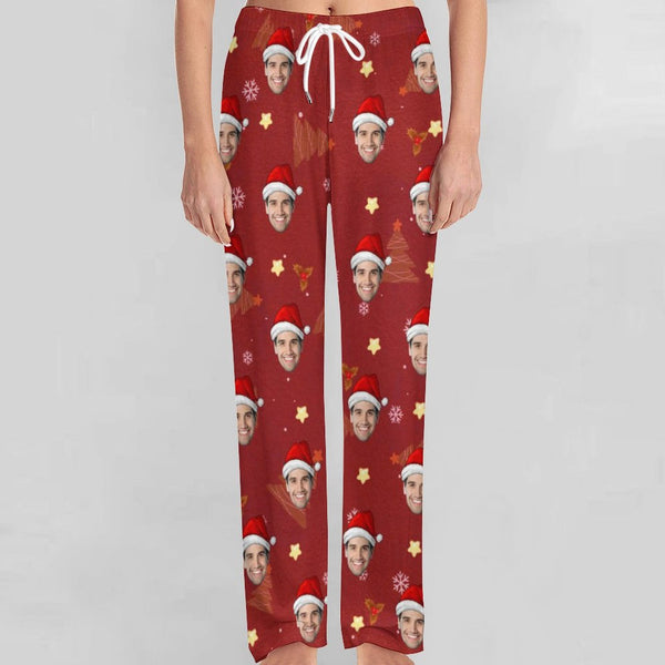 Personalized Long Pajama Pants Unisex Lacing Custom Face Christmas Tree Sleepwear Slumber Party