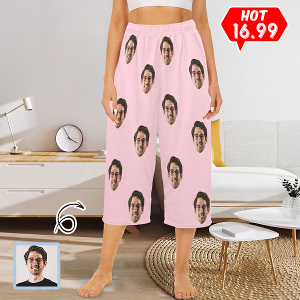 Custom Face Pink Cropped Pajama Pants For Women