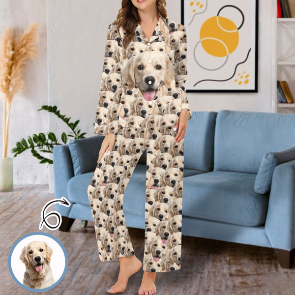 Personalized Sleepwear Custom Pet Seamless Face Women's Buttons Long Sleeve Pajama Set