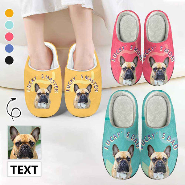 Personalized Slippers for Adult&Kids Custom Pet Face&Text Cotton Slippers Non-Slip Warm