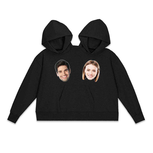 Personalized Double One-piece Hoodie Custom Face Two Person Intimate Hoodie Funny Couple Valentine's Day Gift