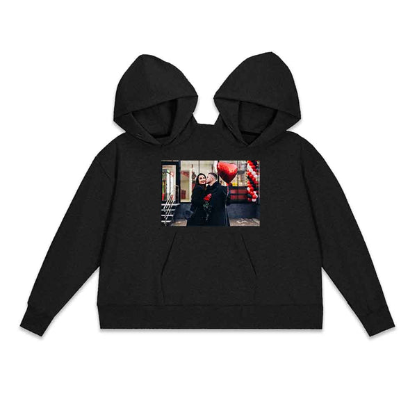 Personalized Double One-piece Hoodie Custom Photo Two Person Intimate Hoodie Funny Couple Valentine's Day Gift