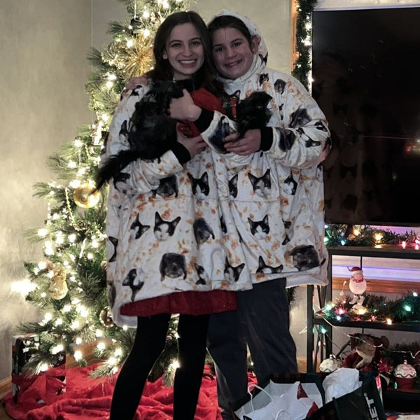 Custom Face Blanket Hoodie Personalized Oversized Family Fleece Blanket for Adults and Kids
