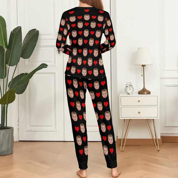 Custom Face Women's Long Sleeve Pajamas Set Personalized Crewneck Sleepwear
