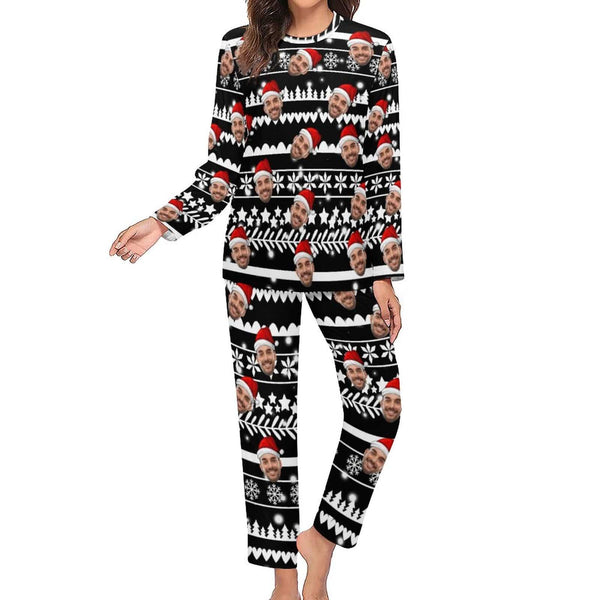 Personalized Family Matching Long Sleeve Pajamas Set Custom Face Christmas Pattern Pajamas Nightwear