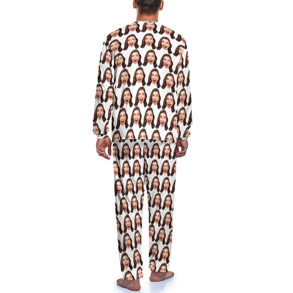 Custom Girlfriend Face Men's Long Sleeve Crewneck Pajamas Set Multicolor Personalized Sleepwear Sets