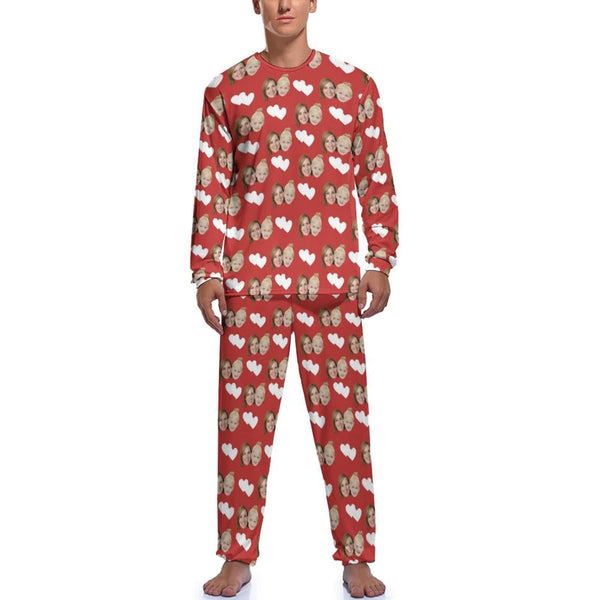 Personalized Family Matching Long Sleeve Pajamas Set Custom Face Love Heart Red Pajamas Nightwear