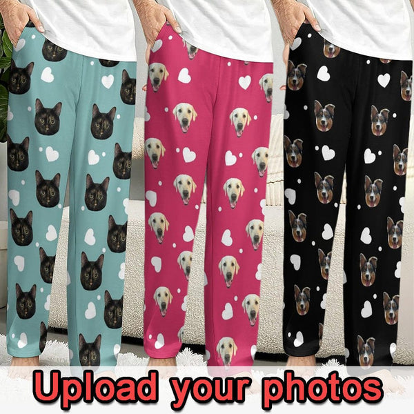 【Christmas Flash Sale】Personalized Unisex Long Pajama Pants Custom Face Love Heart Sleepwear Slumber Party Best Christmas Gifts for Pet Lovers