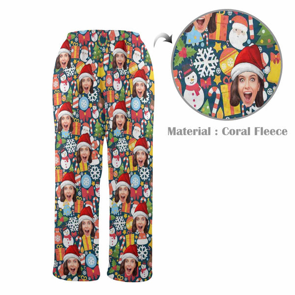 Personalized Coral Fleece Pajama Pants Custom Face Christmas Gifts Warm Comfortable Pajama Trousers Bottoms for Couple