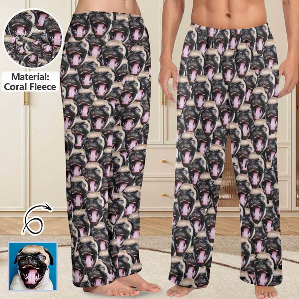 Personalized Coral Fleece Pajama Pants Custom Face Pet Dog Seamless Warm Comfortable Pajama Trousers Bottoms for Couple