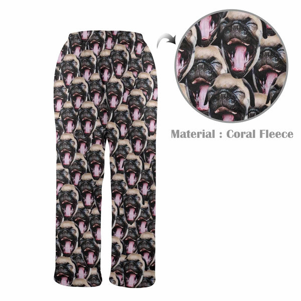Personalized Coral Fleece Pajama Pants Custom Face Pet Dog Seamless Warm Comfortable Pajama Trousers Bottoms for Couple