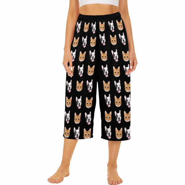 Custom Pet Face Cropped Pajama Pants For Women