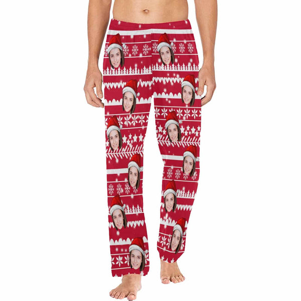Personalized Long Pajama Pants for Men&Women Custom Face Christmas Snowflake Sleepwear Slumber Party