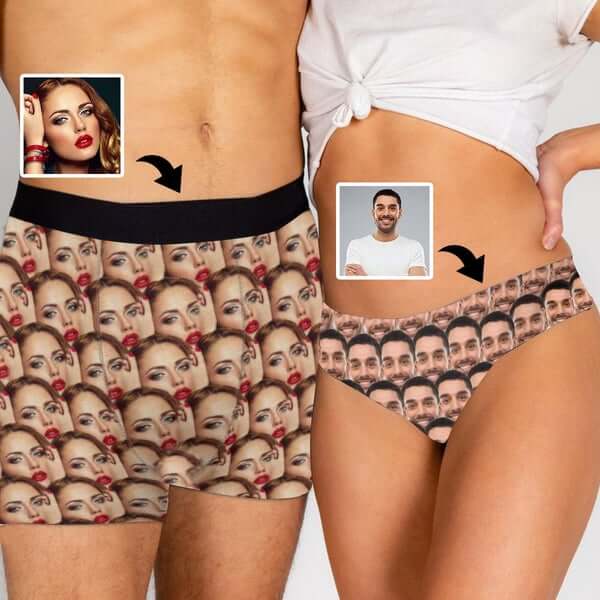 Custom Couple Matching Briefs with Funny Face Underwear
