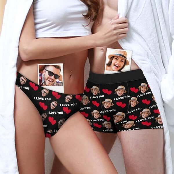 custom couple matching briefs with face underwear love heart 