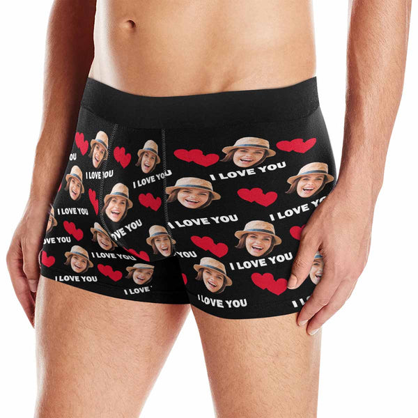 Personalized Underwear Custom Face Love Heart Boxer Briefs For Couple Valentine's Day Gift