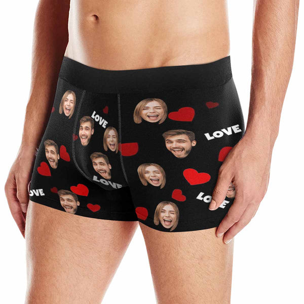 Personalized Underwear Custom Face Love Heart Boxer Briefs For Couple Valentine's Day Gift