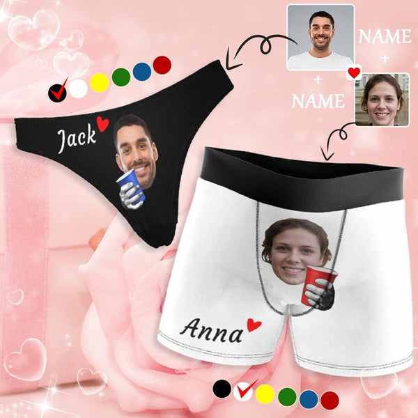 Custom Face&Name Couple Matching Briefs I Love You Underwear